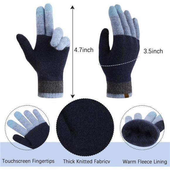 3-in-1 Winter Beanie Hat Scarf Gloves Knitted Set, Deepblue Gray main image 6